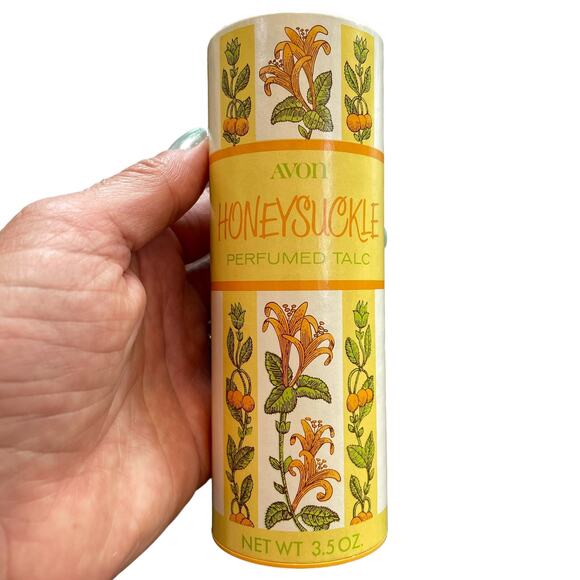 Vintage Avon Honeysuckle Perfumed Talc Powder 3.5 oz Body Powder Appears Unused - Picture 1 of 9